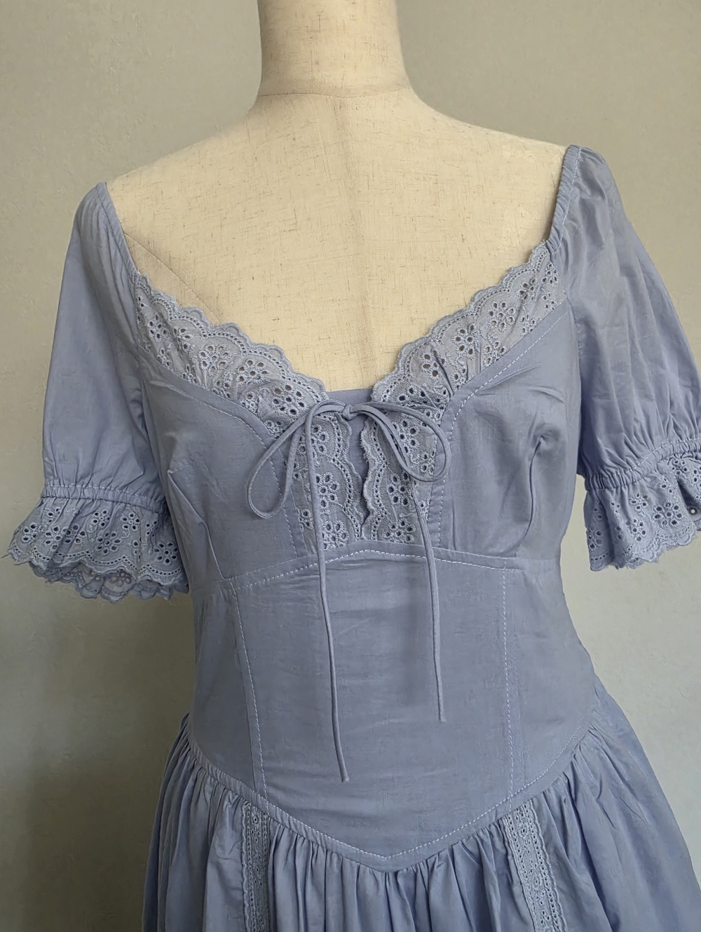 Lace Detail Cotton Blue Aura Maxi Dress - Picture 12 of 13